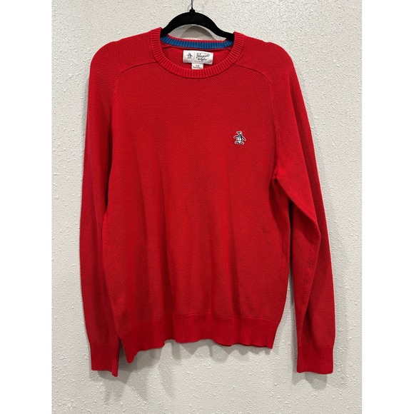 Original Penguin Men's Red Cotton Crew Neck Long Sleeve Sweater Size Large - Picture 1 of 6
